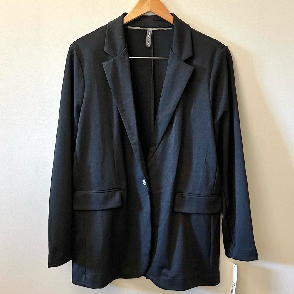 Massini Knit Stretch Blazer Notch Collar One Button Closure Women’s M NEW